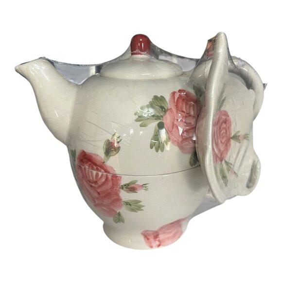 Oxford Elite Other - Oxford Elite Rose Floral Ceramic Teapot for One – Pink Roses & Green Leaves – NE